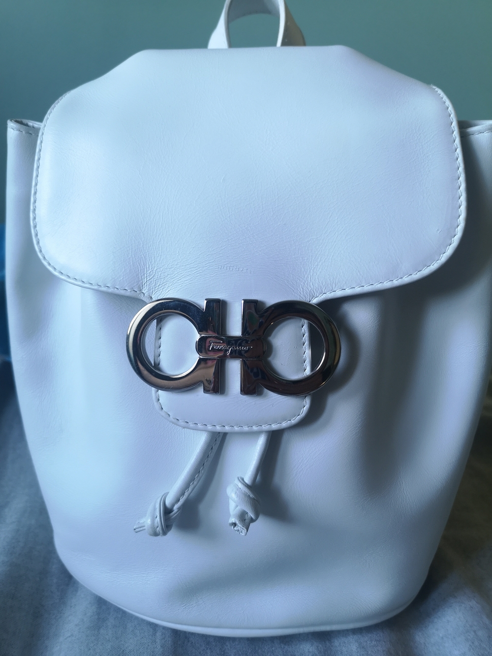 Salvatore Ferragamo White Leather Backpack with Silver Hardware - Picture 2 of 8